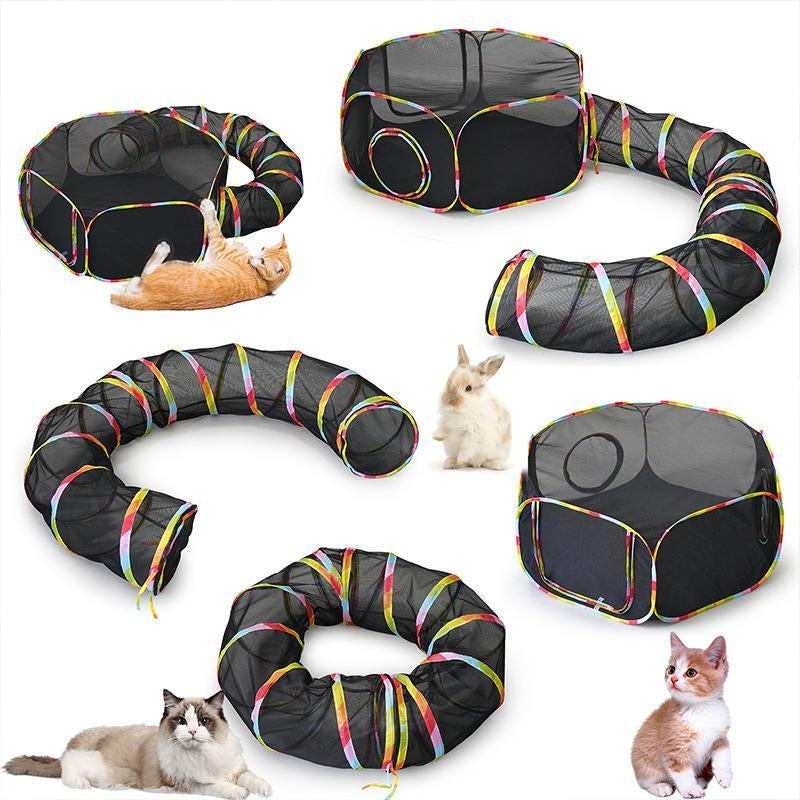 Foldable Pet Tunnel Set, Portable Mesh Pet Tent, Assembleable Pet Cage for Dog & Cat, Pet Supplies for Indoor Outdoor Use, Boredom Relief Self-Pleasure Toy