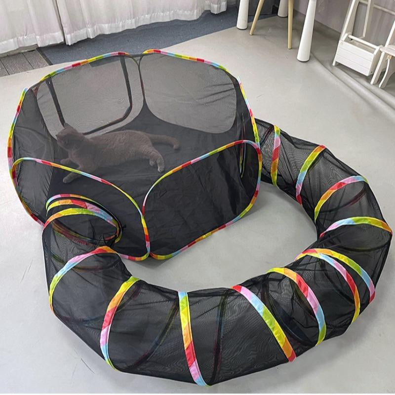 Foldable Pet Tunnel Set, Portable Mesh Pet Tent, Assembleable Pet Cage for Dog & Cat, Pet Supplies for Indoor Outdoor Use, Boredom Relief Self-Pleasure Toy