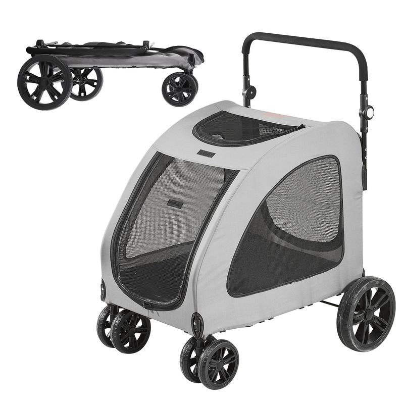 VEVOR Pet Stroller, 4 Wheels Dog Stroller Rotate with Brakes, 35Lbs Weight Capacity, Puppy Stroller with Detachable Carrier, Storage Basket and Cup Holder, for Dogs and Cats Travel, Black+Dark Grey