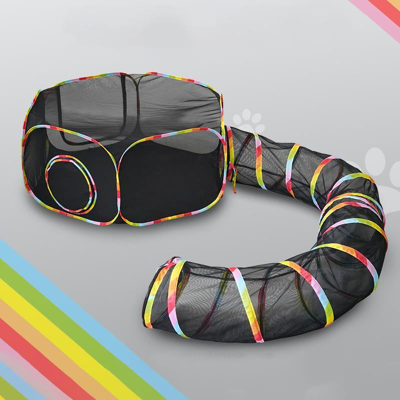 Foldable Pet Tunnel Set, Portable Mesh Pet Tent, Assembleable Pet Cage for Dog & Cat, Pet Supplies for Indoor Outdoor Use, Boredom Relief Self-Pleasure Toy