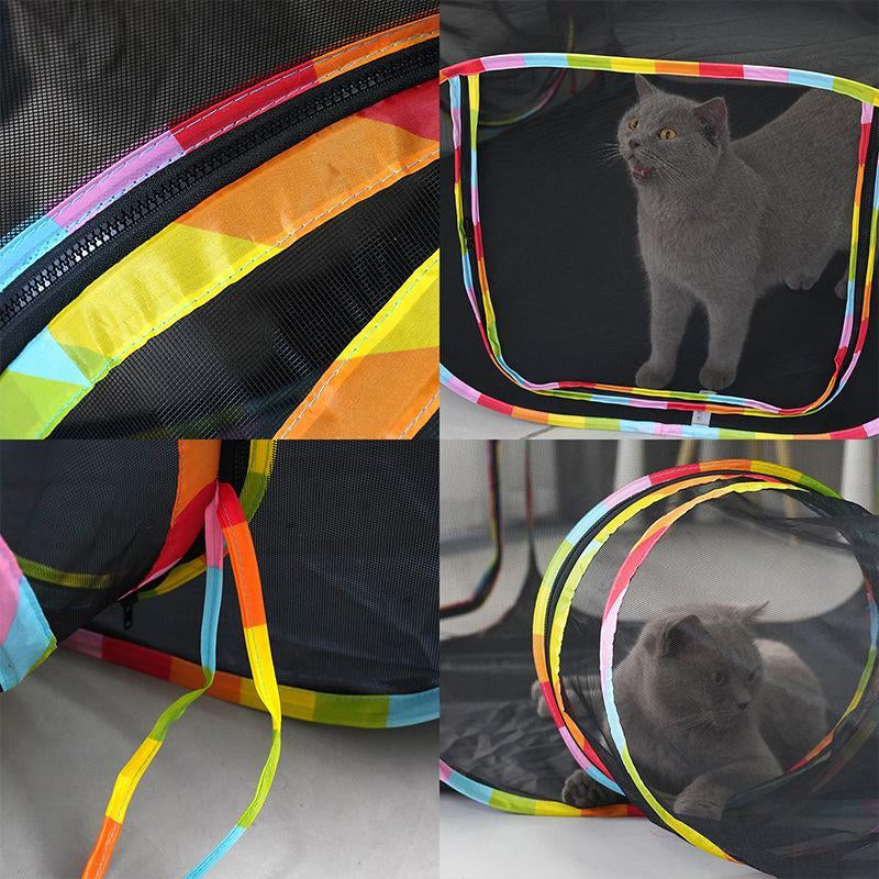 Foldable Pet Tunnel Set, Portable Mesh Pet Tent, Assembleable Pet Cage for Dog & Cat, Pet Supplies for Indoor Outdoor Use, Boredom Relief Self-Pleasure Toy