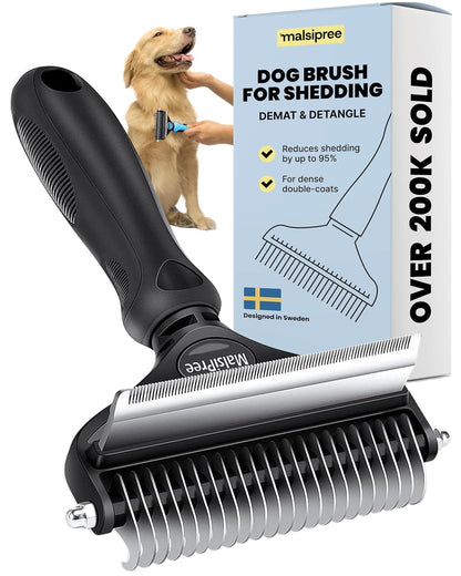 2-In-1 Dog Grooming Brush & Undercoat Rake - Deshedding Brush and Dematting Comb for Long or Short Haired Dogs - Anti-Shedding Pet Tool - Deshedding Tool