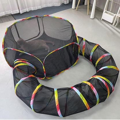 Foldable Pet Tunnel Set, Portable Mesh Pet Tent, Assembleable Pet Cage for Dog & Cat, Pet Supplies for Indoor Outdoor Use, Boredom Relief Self-Pleasure Toy
