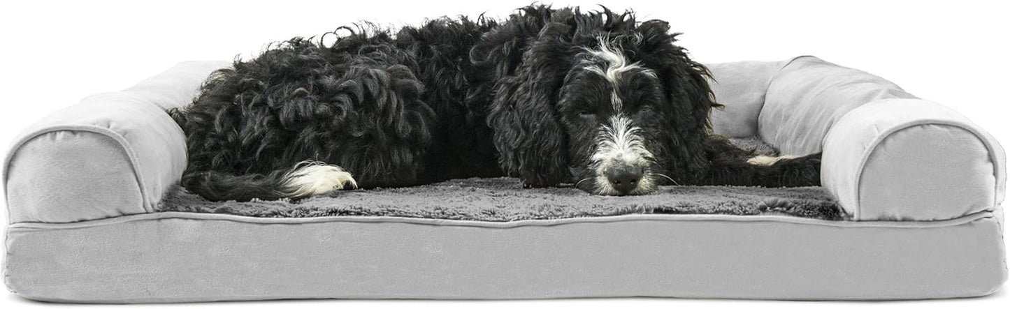 Memory Foam Dog Bed for Large Dogs W/ Removable Washable Cover, for Dogs up to 95 Lbs - Berber & Suede Blanket Top Mattress - Espresso, Jumbo/Xl