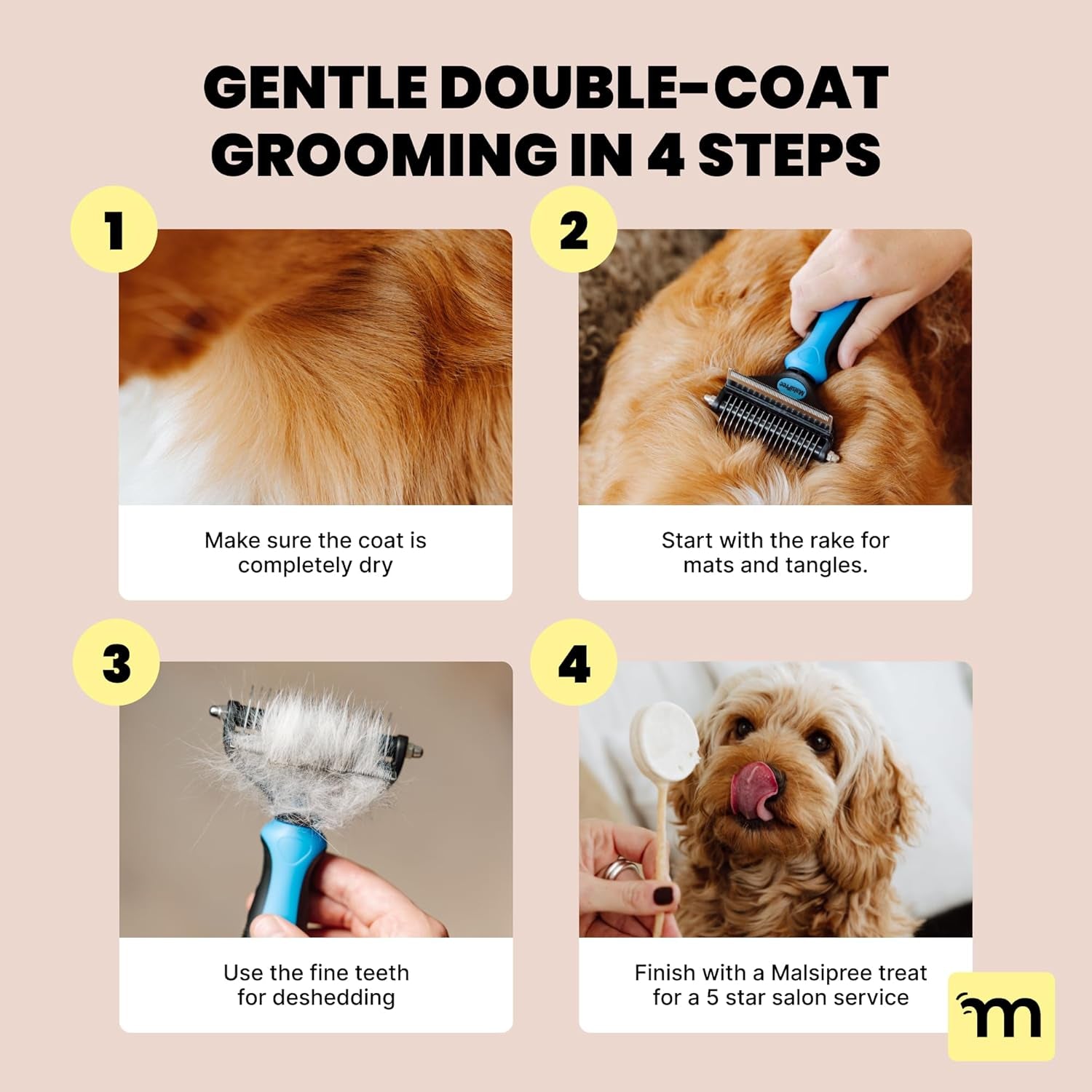 2-In-1 Dog Grooming Brush & Undercoat Rake - Deshedding Brush and Dematting Comb for Long or Short Haired Dogs - Anti-Shedding Pet Tool - Deshedding Tool