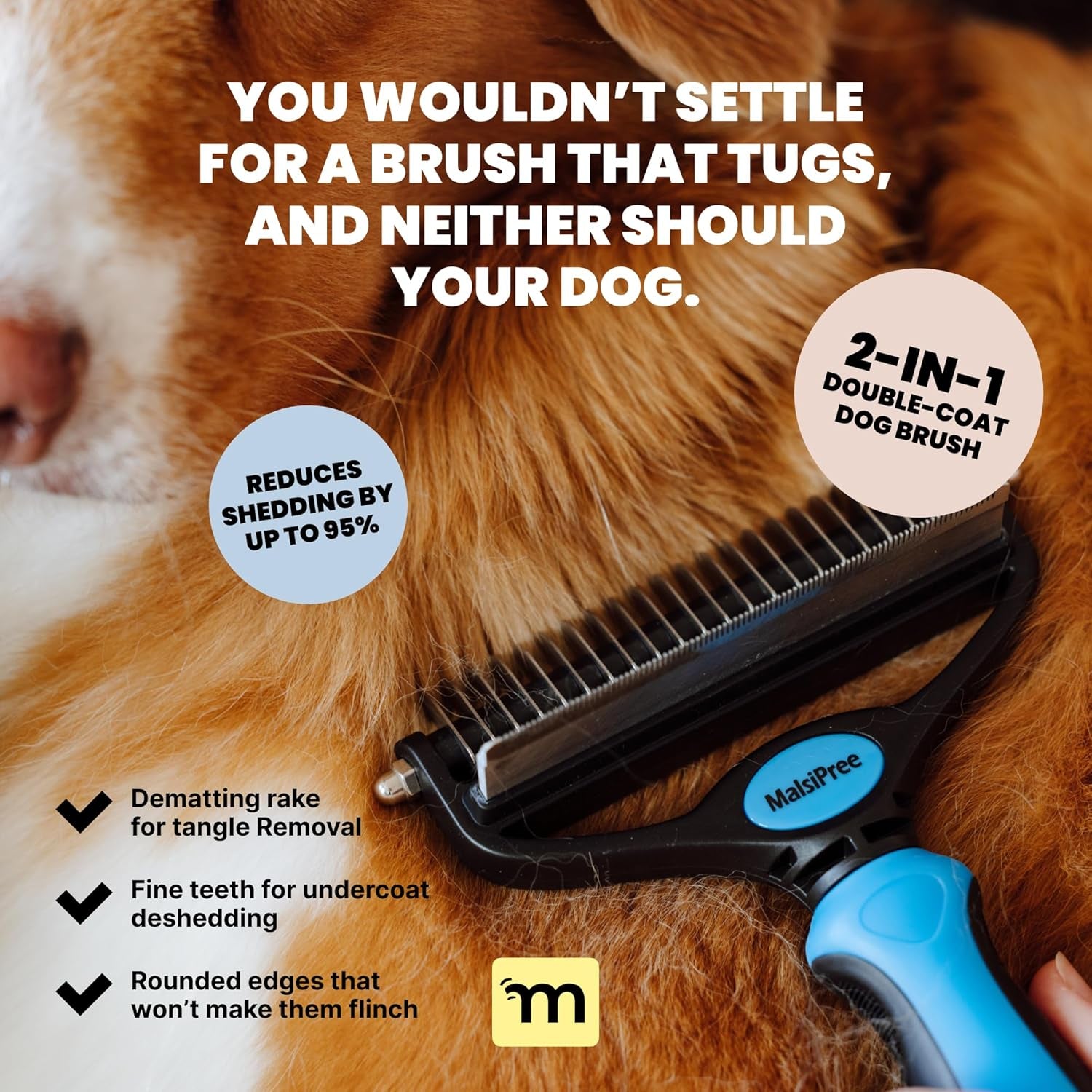 2-In-1 Dog Grooming Brush & Undercoat Rake - Deshedding Brush and Dematting Comb for Long or Short Haired Dogs - Anti-Shedding Pet Tool - Deshedding Tool