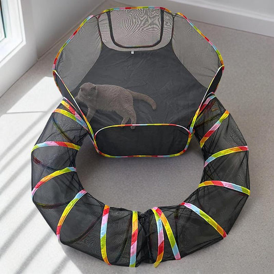 Foldable Pet Tunnel Set, Portable Mesh Pet Tent, Assembleable Pet Cage for Dog & Cat, Pet Supplies for Indoor Outdoor Use, Boredom Relief Self-Pleasure Toy