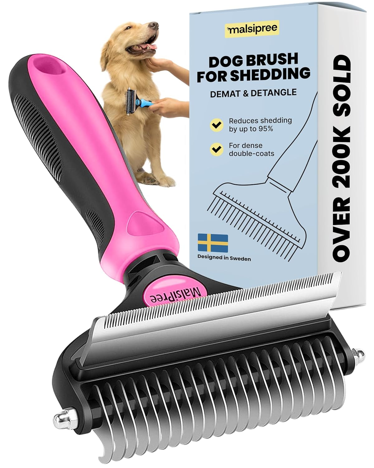2-In-1 Dog Grooming Brush & Undercoat Rake - Deshedding Brush and Dematting Comb for Long or Short Haired Dogs - Anti-Shedding Pet Tool - Deshedding Tool