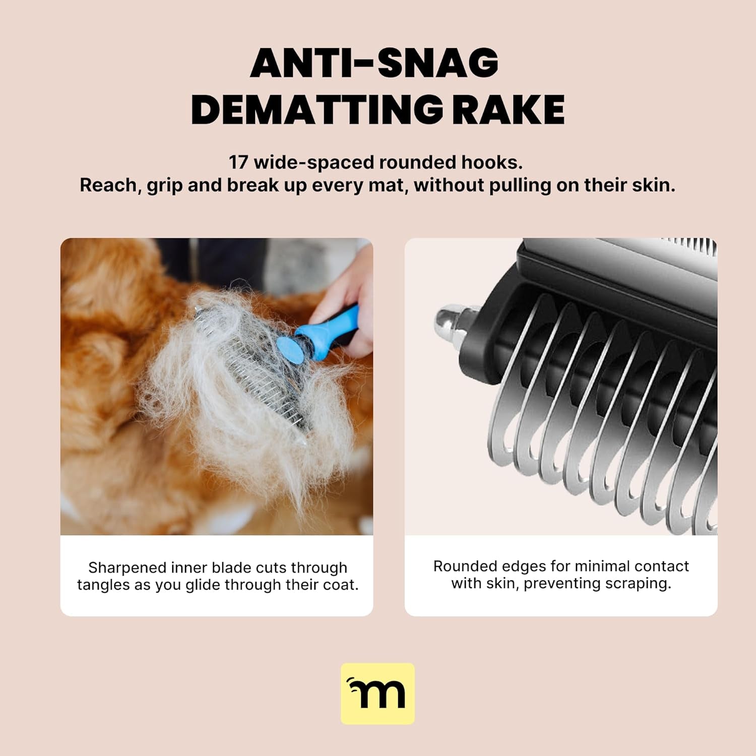 2-In-1 Dog Grooming Brush & Undercoat Rake - Deshedding Brush and Dematting Comb for Long or Short Haired Dogs - Anti-Shedding Pet Tool - Deshedding Tool