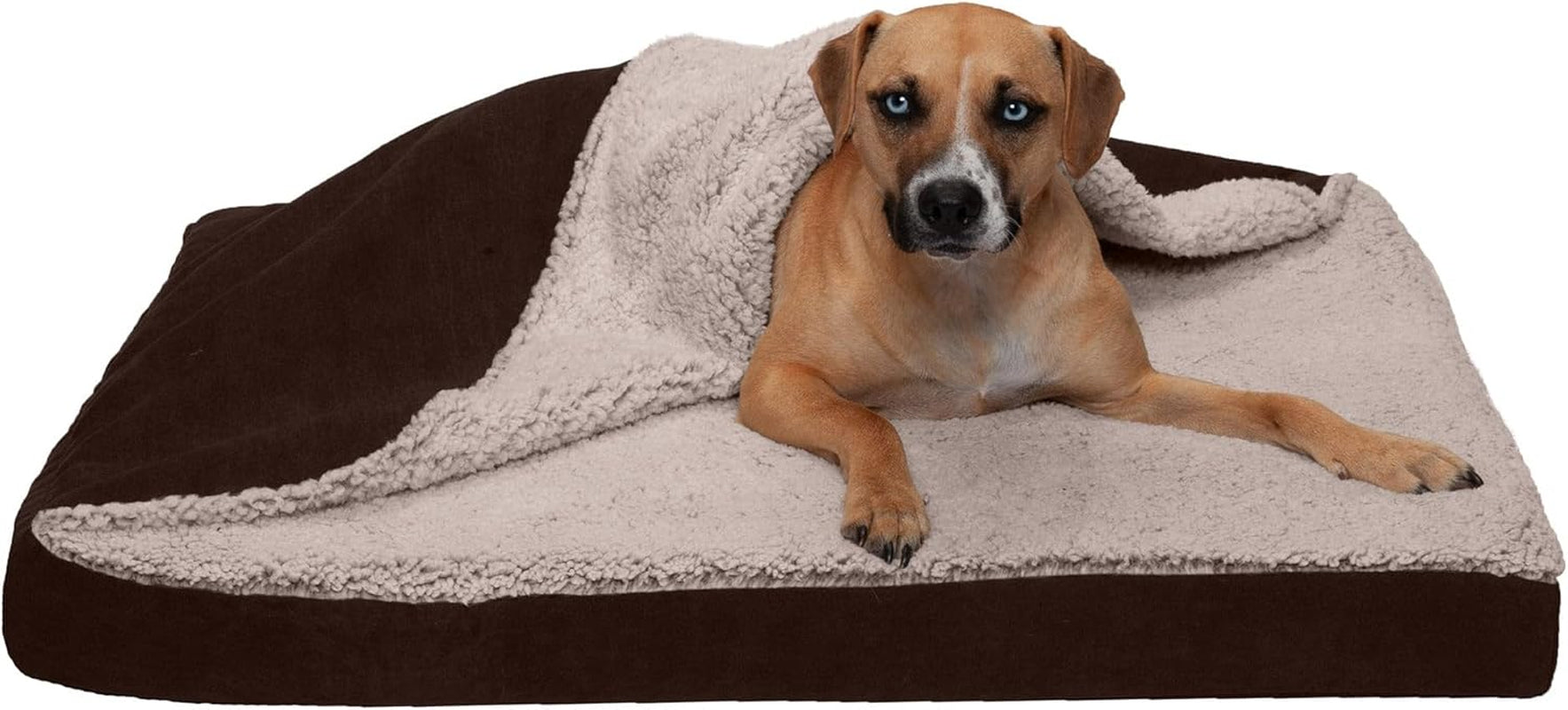 Memory Foam Dog Bed for Large Dogs W/ Removable Washable Cover, for Dogs up to 95 Lbs - Berber & Suede Blanket Top Mattress - Espresso, Jumbo/Xl