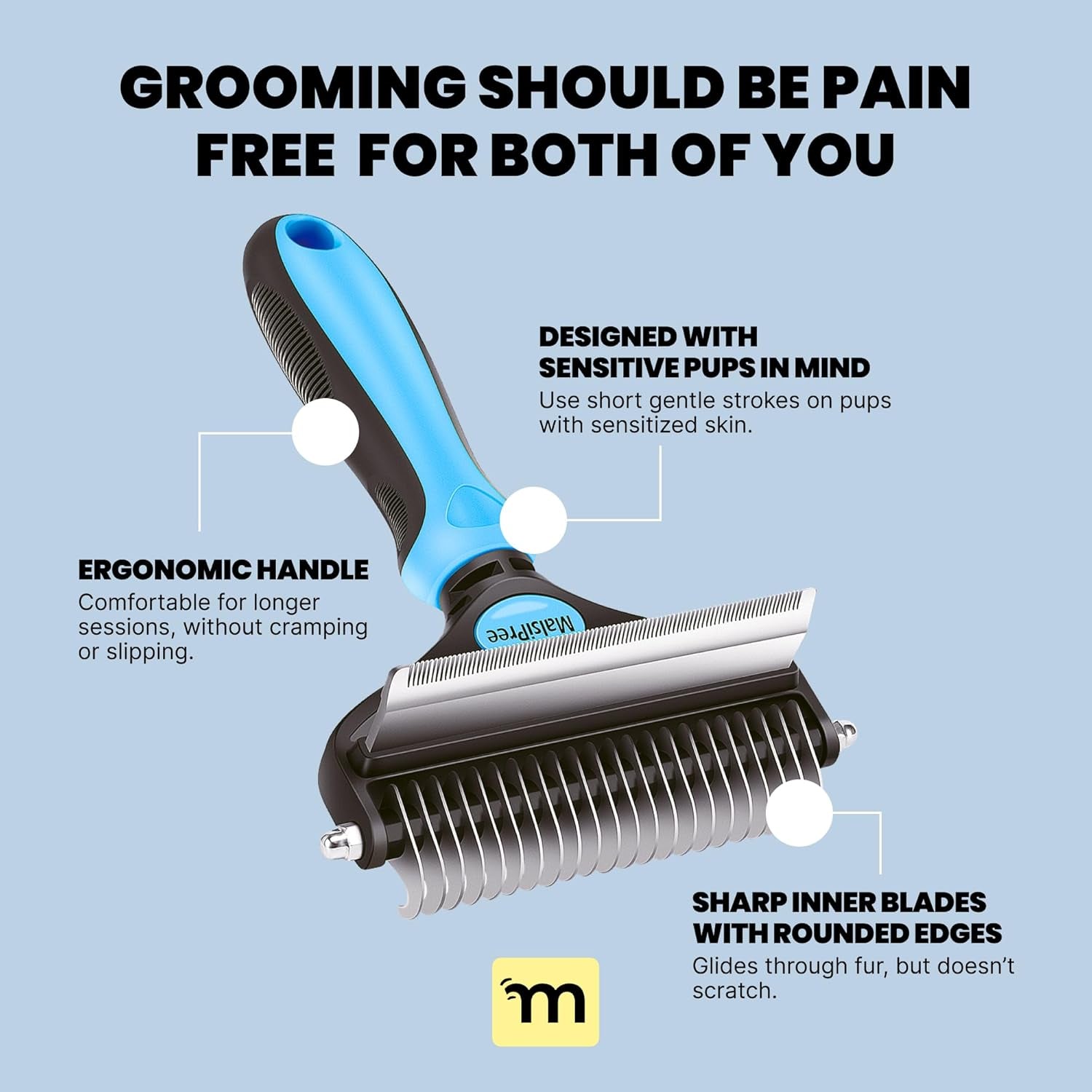 2-In-1 Dog Grooming Brush & Undercoat Rake - Deshedding Brush and Dematting Comb for Long or Short Haired Dogs - Anti-Shedding Pet Tool - Deshedding Tool