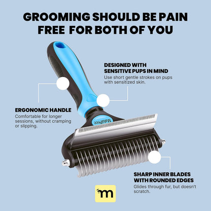 2-In-1 Dog Grooming Brush & Undercoat Rake - Deshedding Brush and Dematting Comb for Long or Short Haired Dogs - Anti-Shedding Pet Tool - Deshedding Tool