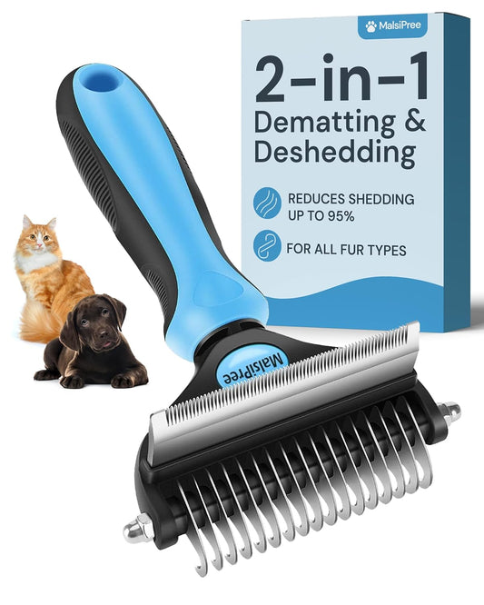 2-In-1 Dog Grooming Brush & Undercoat Rake - Deshedding Brush and Dematting Comb for Long or Short Haired Dogs - Anti-Shedding Pet Tool - Deshedding Tool