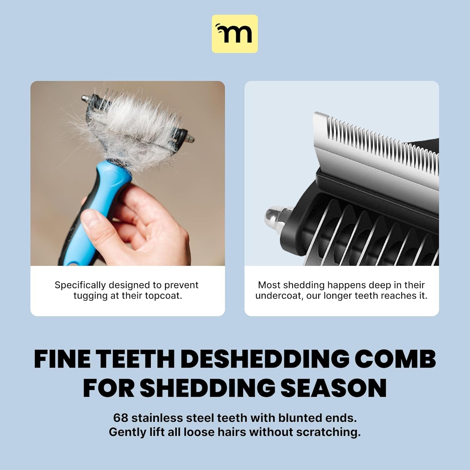 2-In-1 Dog Grooming Brush & Undercoat Rake - Deshedding Brush and Dematting Comb for Long or Short Haired Dogs - Anti-Shedding Pet Tool - Deshedding Tool
