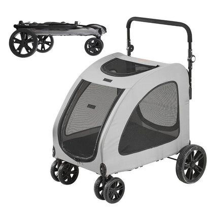 VEVOR Pet Stroller, 4 Wheels Dog Stroller Rotate with Brakes, 35Lbs Weight Capacity, Puppy Stroller with Detachable Carrier, Storage Basket and Cup Holder, for Dogs and Cats Travel, Black+Dark Grey