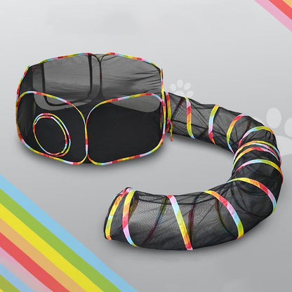 Foldable Pet Tunnel Set, Portable Mesh Pet Tent, Assembleable Pet Cage for Dog & Cat, Pet Supplies for Indoor Outdoor Use, Boredom Relief Self-Pleasure Toy